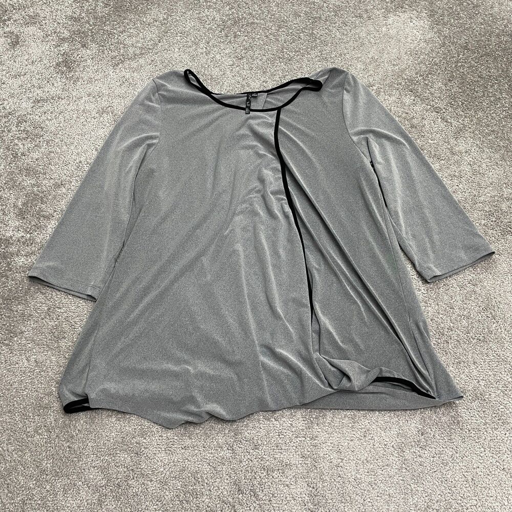 By JJ Wrap Tunic Blouse Womens Medium Gray 3/4 Sleeve Round Neck Casual Stretch
